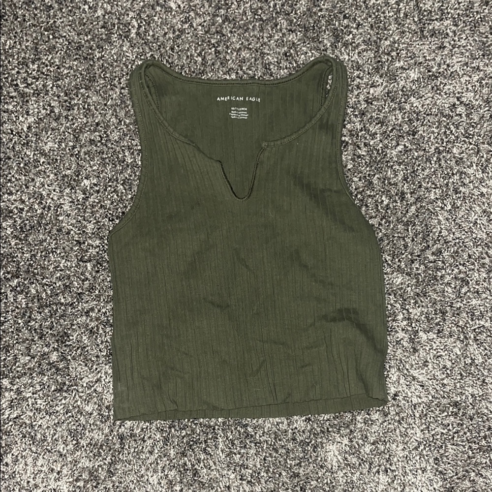American Eagle Outfitters Green Ribbed Crop Tank Top